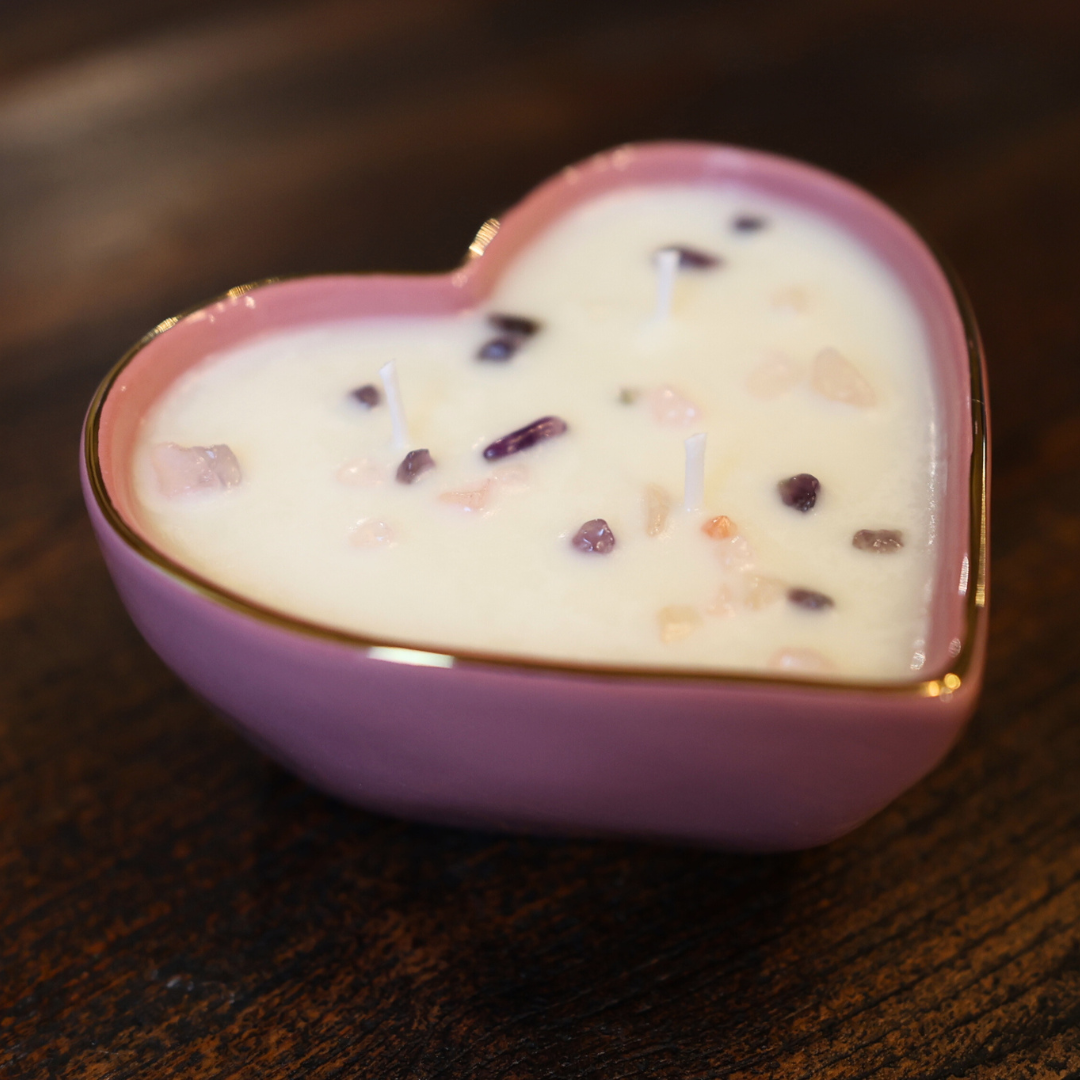 Pink Heart w/ Gold Trim Ceramic Candle