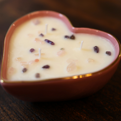 Pink Heart w/ Gold Trim Ceramic Candle