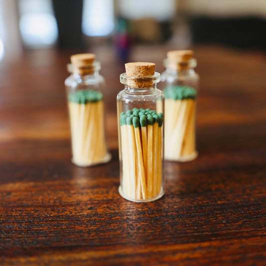 Eco-Friendly Mini Green Matchsticks in Stylish Glass Bottle - 30 Matches