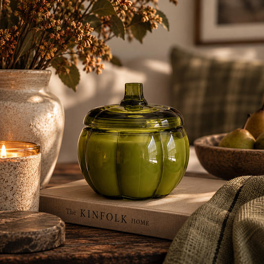 Olive Glass Pumpkin Soy Candle